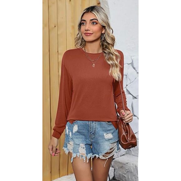 NWT Womens Ficerd Rust Colored Fall Long Sleeve Top Blouse - Sz 2X - Picture 1 of 2